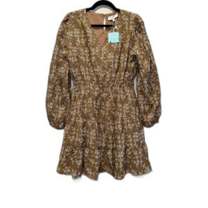 NWT Hayden LA Long Sleeve Brown with White Floral Tiered Dress in size Large